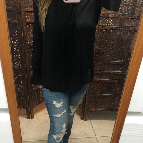 Sisley Black Sheer Chiffon Pleated Blouse Top S - Picture 3 of 6